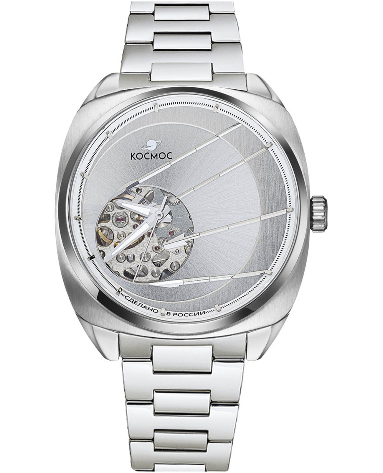 Космос Космос Спутник K 115.10.33  K 115.10.33 механические мужские часы серебристый циферблат, браслет нержавеющая сталь 316l — вид спереди